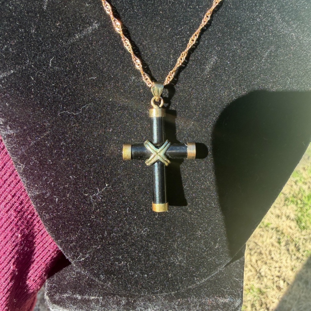 Men Black and Gold Cross Pendant Necklace - Picture 2 of 2